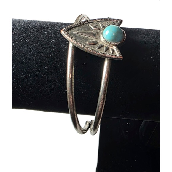 Jewelry - Vintage Boho Southwestern Turquoise Shield Cuff Bracelet Silver Tone Statement